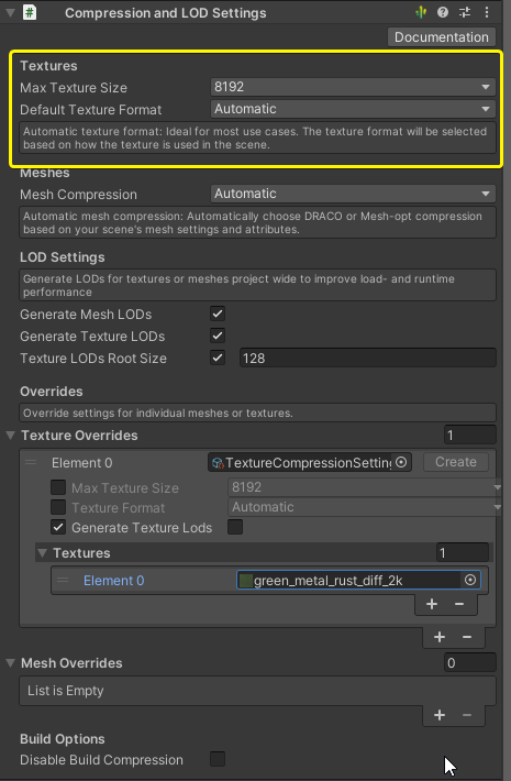Unity Compression Settings