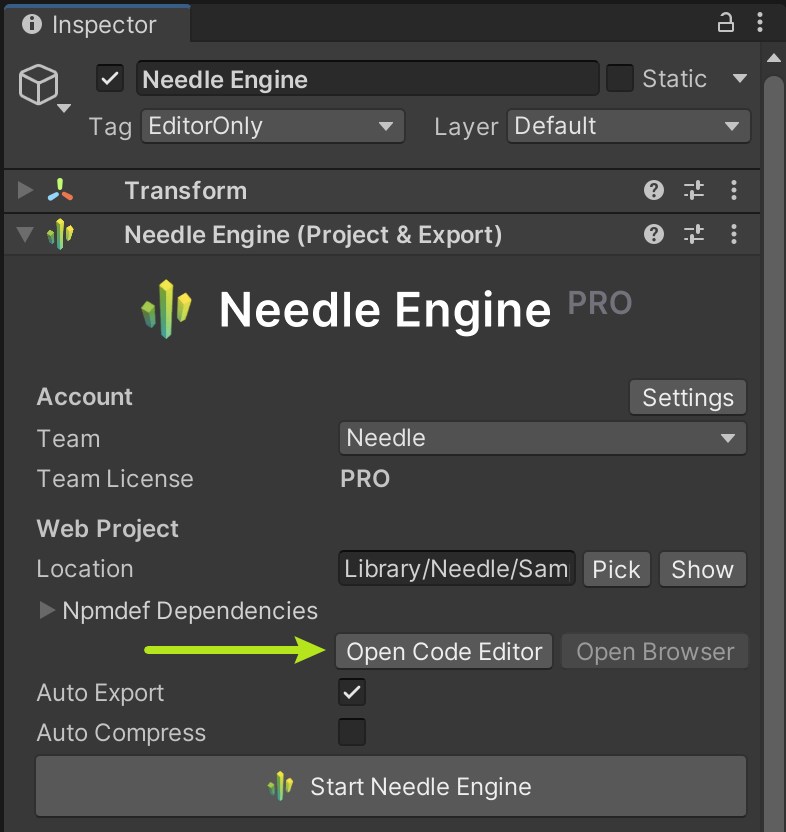 Opening the Code Editor from Unity