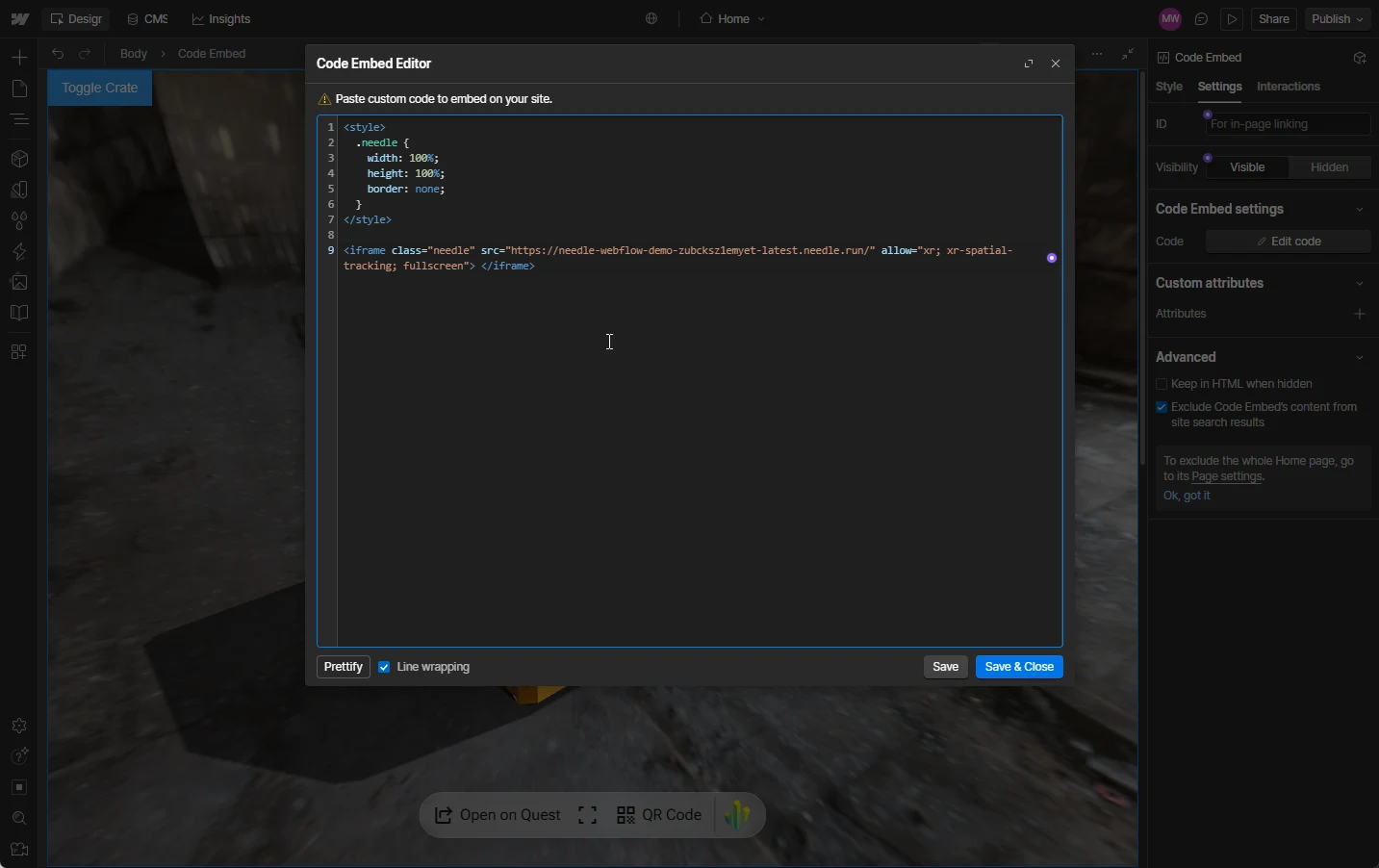Paste the embed code into the editor